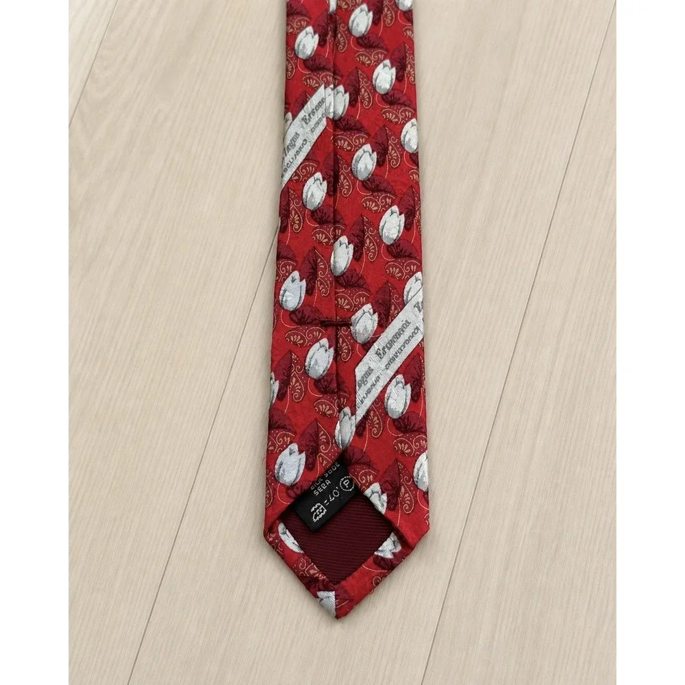 Ermenegildo Zegna Red Silk Tie Geometric Medallion Floral Italy Classic Luxury